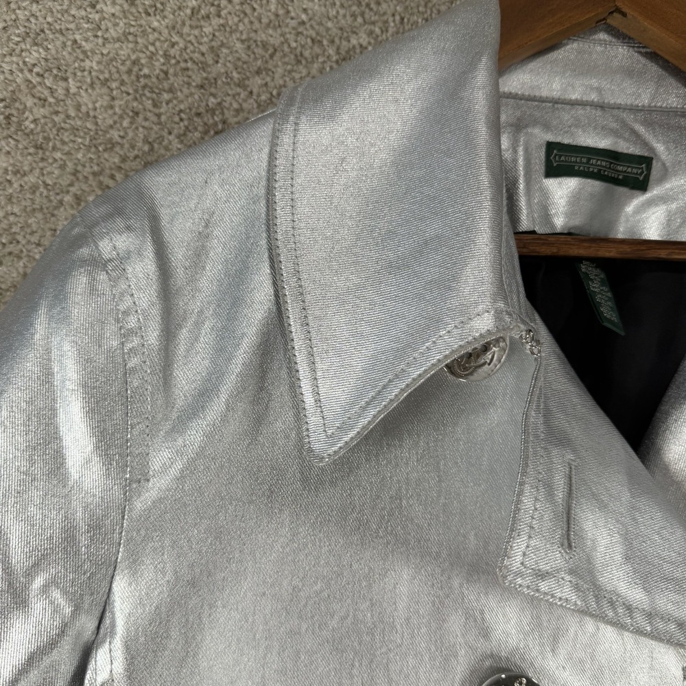 Ralph Lauren Jeans Co Womens Soirée Silver Y2k‎ Metallic Jacket VTG XL *FLAWS - Picture 4 of 12